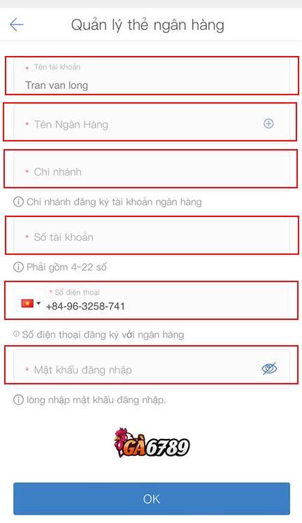 Điền chính xác thông tin tài khoản ngân hàng của bạn